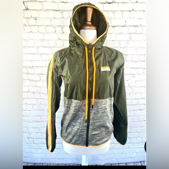 Victoria Secret Pink XS-S Zip up Jacket Army Green/Orange Nylon Hooded - Picture 2 of 6